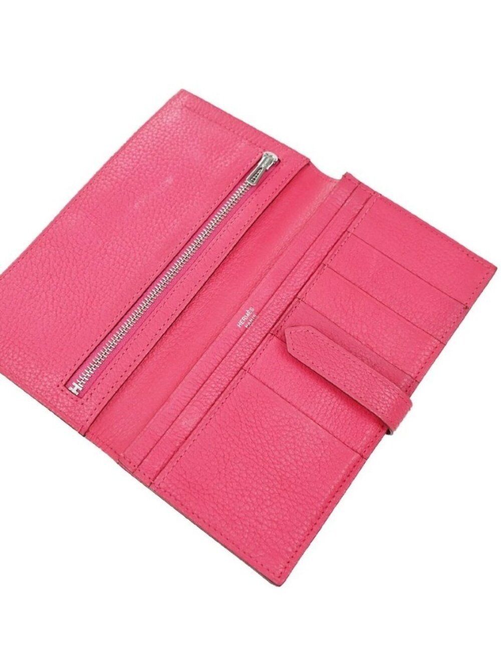 HERMES Bearn Bicolor Long Bifold Wallet Leather Brown Pink 80RP164 - Picture 9 of 16